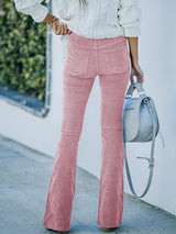 Women's Solid Color Pull On Flared Leg Corduroy Pants