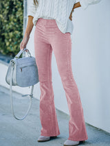 Women's Solid Color Pull On Flared Leg Corduroy Pants