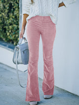 Women's Solid Color Pull On Flared Leg Corduroy Pants