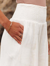 Women's Solid Color Smocked Waist Side-seam Pockets Wide Leg Pants