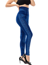 Women's Solid Color High Waist Studded Waist Detail Pull On Leggings