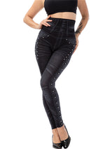 Women's Solid Color High Waist Studded Waist Detail Pull On Leggings