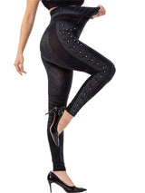 Women's Solid Color High Waist Studded Waist Detail Pull On Leggings