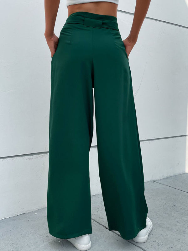 Women's Solid Color Tie Waist Wide Leg Pants