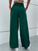 Women's Solid Color Tie Waist Wide Leg Pants