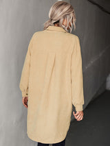 Women's Solid Color Front Button Closure Spread Collar Corduroy Shirt