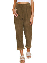 High Waist Lounge Pants Solid Color Corduroy Loose Straight Leg Trousers