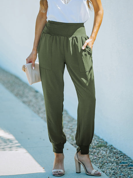 Women's Solid Color Pocket Relaxed Cargo Pants