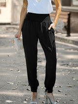 Women's Solid Color Pocket Relaxed Cargo Pants