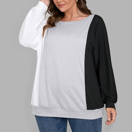 Plus Size women's color block crew neck T-shirt