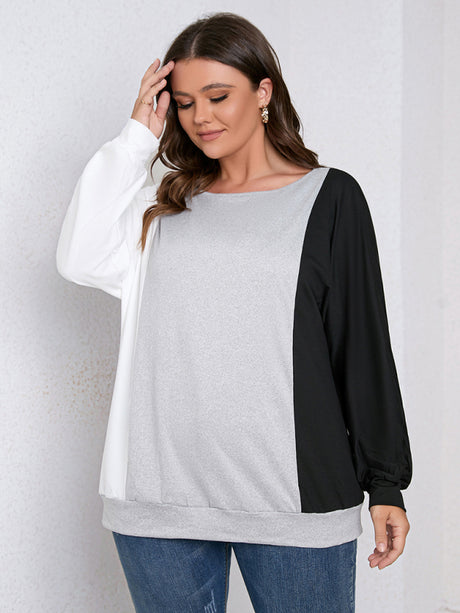 Plus Size women's color block crew neck T-shirt