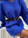 Women's Solid Color Rip Distressed Hem Rib Knit Sweater Mini Dress