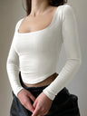 Women's Solid Color Long Sleeve Square Neckline Cropped Top