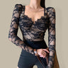 Women's Sweetheart Neck Silhouette Lace Detailing With Sheer Sleeves Top