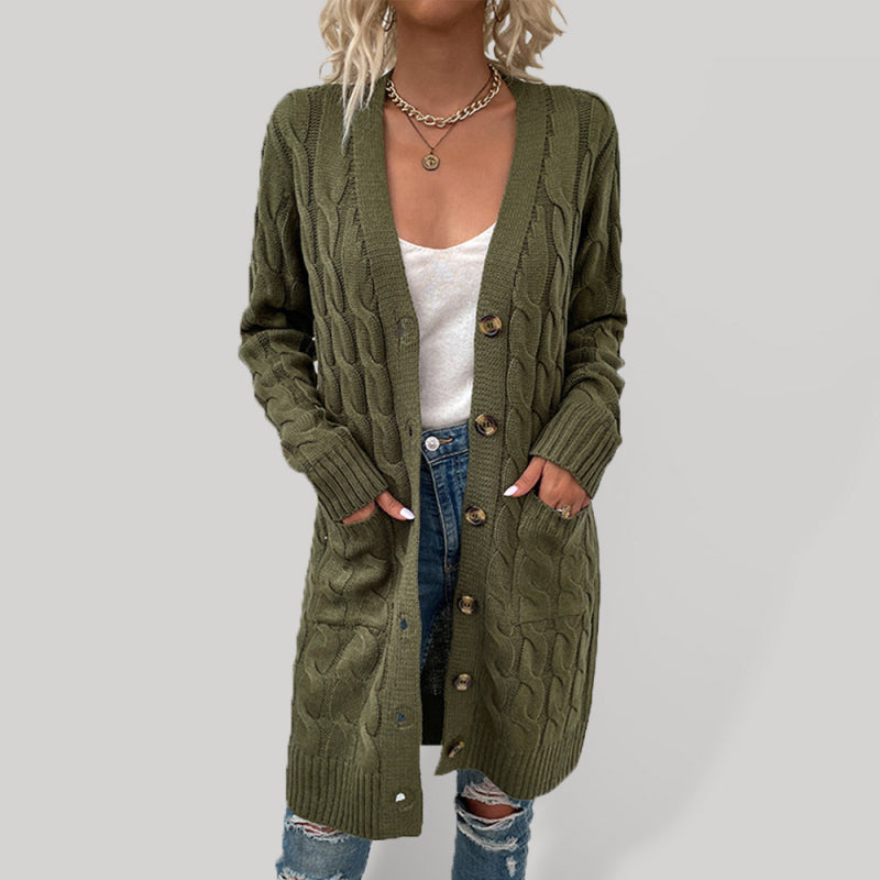 Women's Solid Color Cable Knit Cardigan Sweater