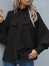 Women's Solid Color Puff Sleeve Bow Tie Blouse