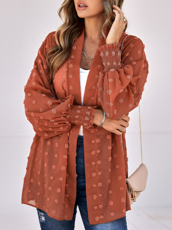 Women's Solid Color Clip Dot Sheer Cardigan Top