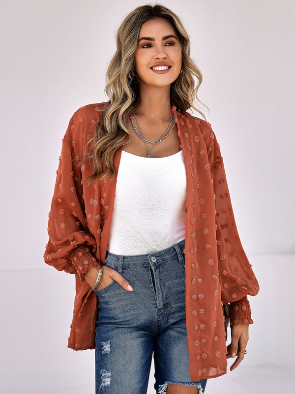 Women's Solid Color Clip Dot Sheer Cardigan Top