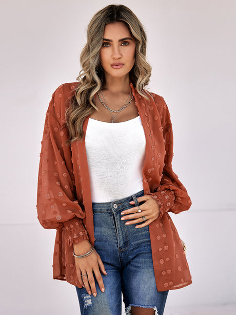 Women's Solid Color Clip Dot Sheer Cardigan Top