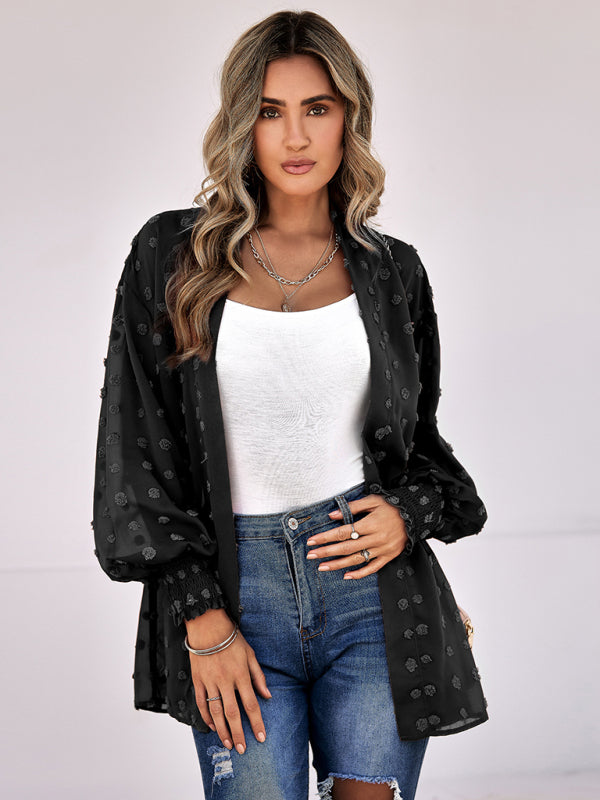 Women's Solid Color Clip Dot Sheer Cardigan Top