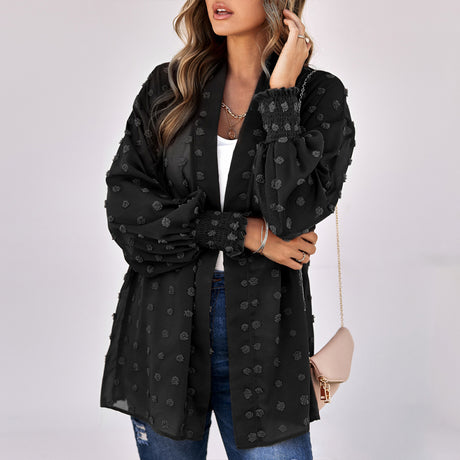 Women's Solid Color Clip Dot Sheer Cardigan Top