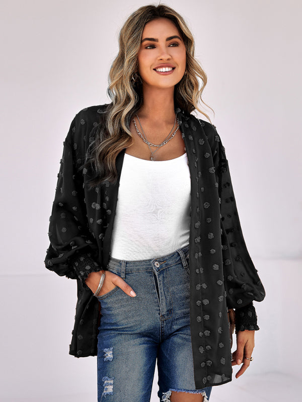 Women's Solid Color Clip Dot Sheer Cardigan Top