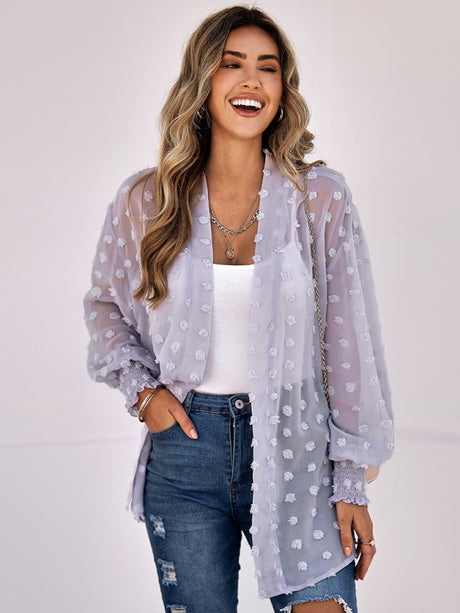 Women's Solid Color Clip Dot Sheer Cardigan Top