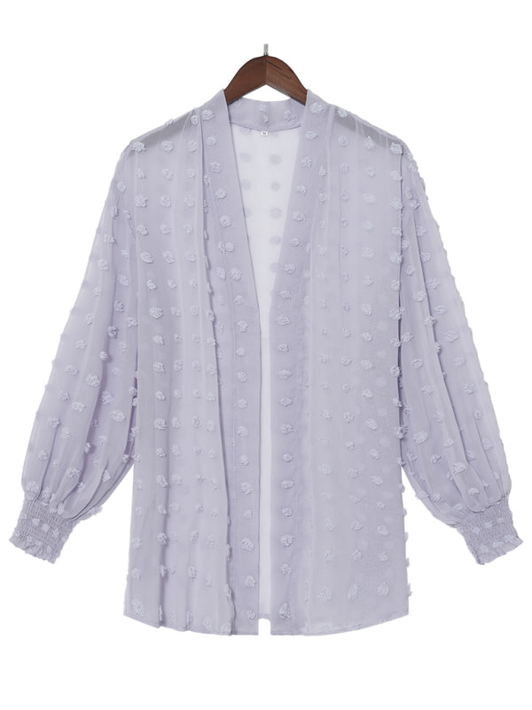 Women's Solid Color Clip Dot Sheer Cardigan Top
