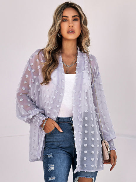 Women's Solid Color Clip Dot Sheer Cardigan Top