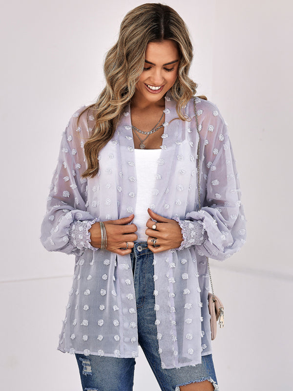 Women's Solid Color Clip Dot Sheer Cardigan Top