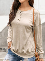 Women's Solid Color Brushed Knit Crewneck Long Sleeve Top