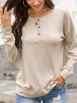 Women's Solid Color Brushed Knit Crewneck Long Sleeve Top