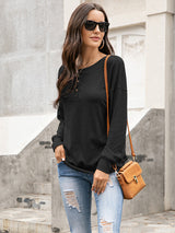 Women's Solid Color Brushed Knit Crewneck Long Sleeve Top