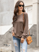 Women's Solid Color Brushed Knit Crewneck Long Sleeve Top
