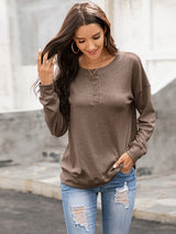 Women's Solid Color Brushed Knit Crewneck Long Sleeve Top