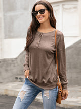 Women's Solid Color Brushed Knit Crewneck Long Sleeve Top