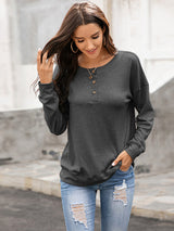 Women's Solid Color Brushed Knit Crewneck Long Sleeve Top