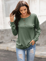 Women's Solid Color Brushed Knit Crewneck Long Sleeve Top