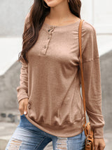 Women's Solid Color Brushed Knit Crewneck Long Sleeve Top