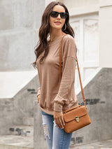 Women's Solid Color Brushed Knit Crewneck Long Sleeve Top