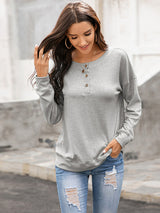 Women's Solid Color Brushed Knit Crewneck Long Sleeve Top