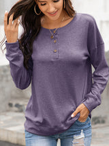 Women's Solid Color Brushed Knit Crewneck Long Sleeve Top