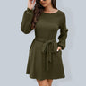Women's Solid Color Tie Belted Long Sleeve Sweater Dress