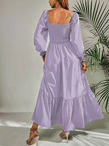 Women's Solid Color Smocked Long Sleeve Tiered Maxi Dress