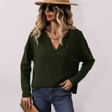 Women's Solid Color Cloud Jersey Long Sleeve V Neck Top