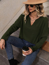 Women's Solid Color Cloud Jersey Long Sleeve V Neck Top