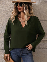 Women's Solid Color Cloud Jersey Long Sleeve V Neck Top