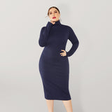 Women's Solid Color Plus Size Turtleneck Long Sleeve Curves Dress
