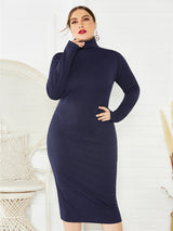Women's Solid Color Plus Size Turtleneck Long Sleeve Curves Dress