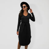 Women's Solid Color Drawstring Waist Midi Dress